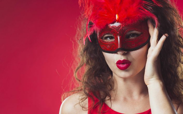 Red masks for a beautiful lady